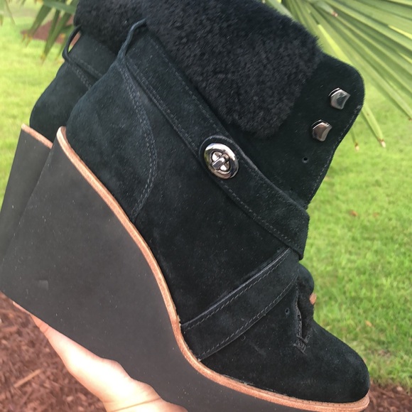 Coach Kenna Black Ankle Boots Wedges 75 